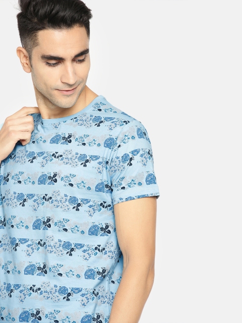 

Mast & Harbour Men Blue Printed Round Neck T-shirt