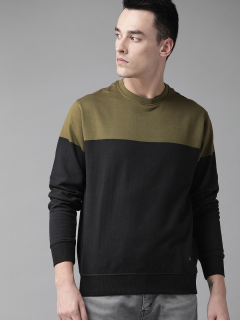 

Roadster Men Black & Olive Green Colourblocked Sweatshirt