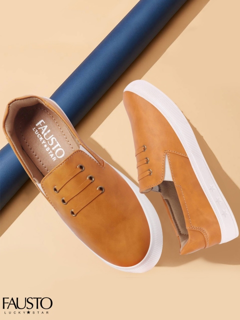 

FAUSTO Women Tan Brown Slip-On Sneakers