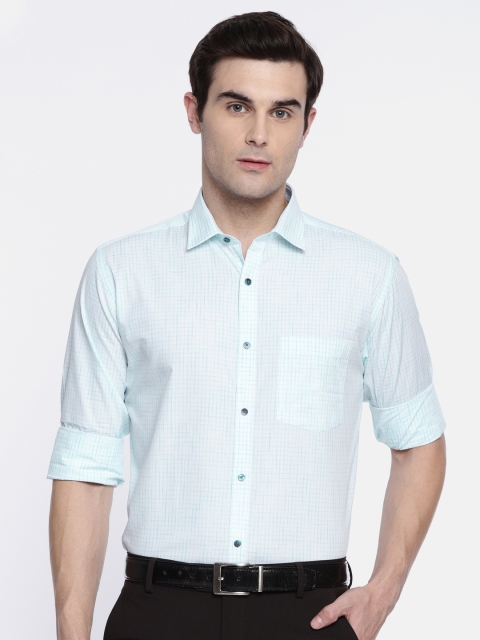 

Park Avenue Men Turquoise Blue & White Slim Fit Checked Casual Shirt