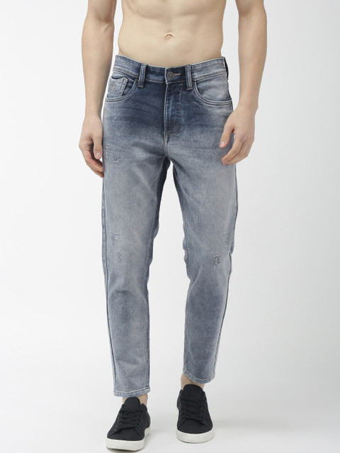 Flying Machine Men Blue MJ Mankle Regular Fit Mid-Rise Low Distress Stretchable Jeans