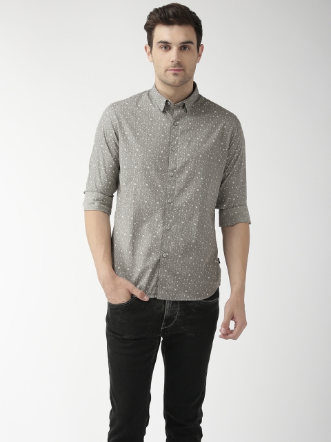 

Flying Machine Men Grey Slim Fit Printed Casual Shirt