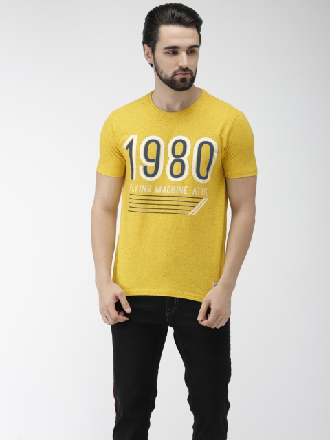 

Flying Machine Men Yellow Printed Round Neck T-shirt