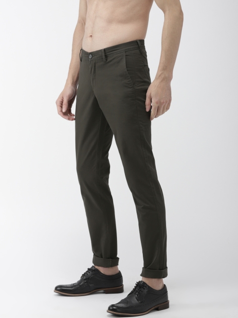 Men Olive Green Slim Fit Solid Chinos