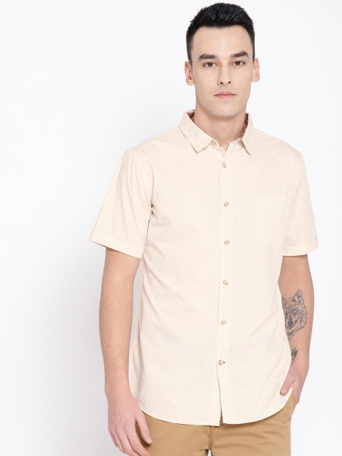

Sangria Men Cream-Coloured & Navy Blue Slim Fit Printed Casual Shirt
