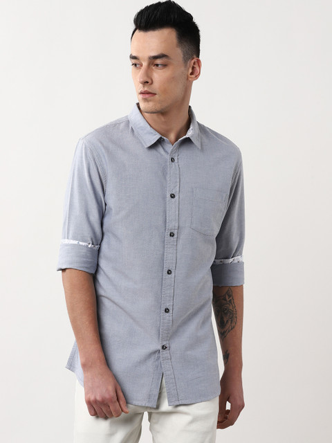 

Sangria Men Blue Slim Fit Solid Casual Shirt