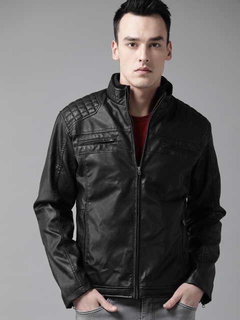 

Roadster Men Black Solid Biker Jacket