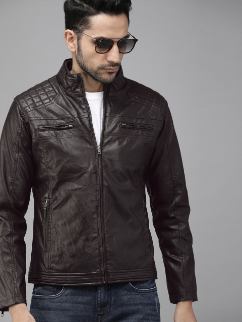 

Roadster Men Brown Solid Biker Jacket