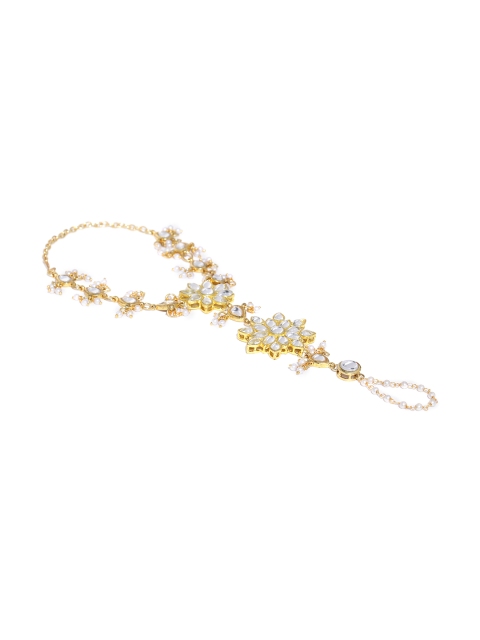 

Karatcart Off-White Gold-plated Kundan-Studded Beaded Ring Bracelet