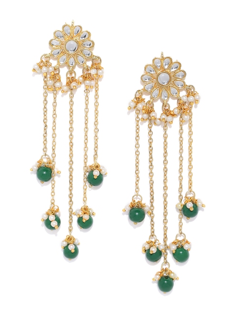

KARATCART Green Gold-Plated Floral Beaded Drop Earrings