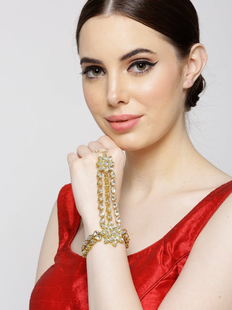 

Karatcart Gold-plated Kundan-Studded Beaded Ring Bracelet