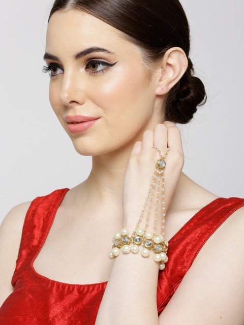 

Karatcart White Gold-plated Kundan-Studded Beaded Ring Bracelet
