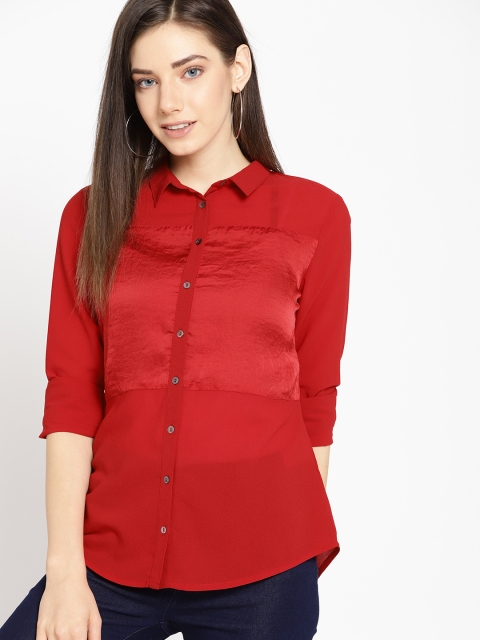 

Mast & Harbour Women Red Regular Fit Solid Semi-Sheer Casual Shirt