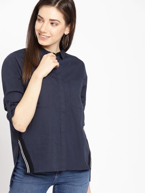 

Mast & Harbour Women Navy Blue Regular Fit Solid Casual Shirt
