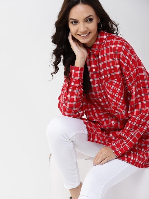 

Mast & Harbour Women Red & White Oversized Checked Casual Shirt