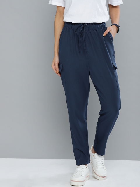 

Mast & Harbour Women Navy Blue Regular Fit Solid Regular Trousers