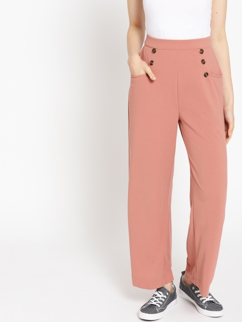 

Mast & Harbour Women Dusty Pink Regular Fit Solid Parallel Trousers
