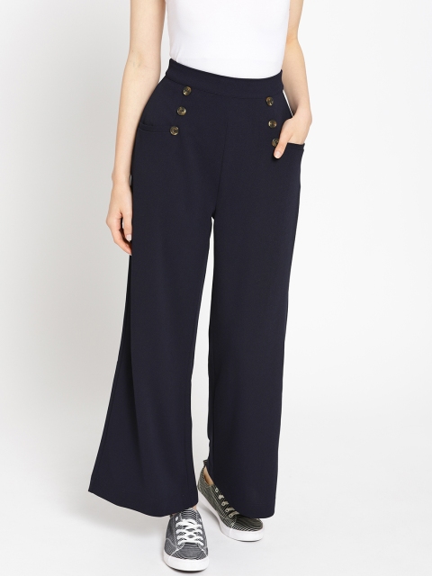 

Mast & Harbour Women Navy Blue Regular Fit Solid Parallel Trousers