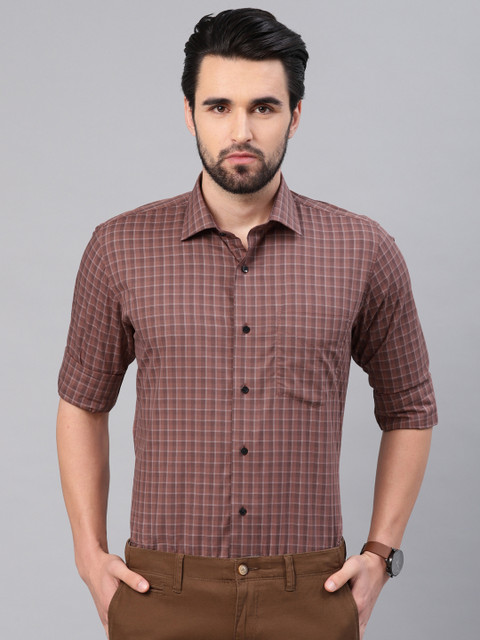 

Van Heusen Men Brown & White Slim Fit Checked Formal Shirt
