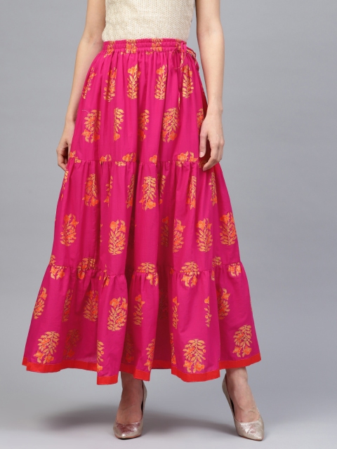

Geroo Jaipur Women Magenta and Orange Handblock Bagru Print Flared Ethnic Skirt