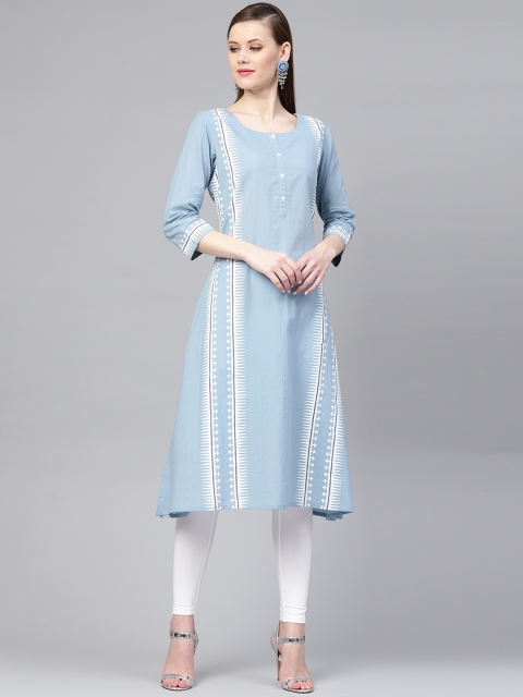 

Varanga Women Blue & White Khari Print A-Line Kurta