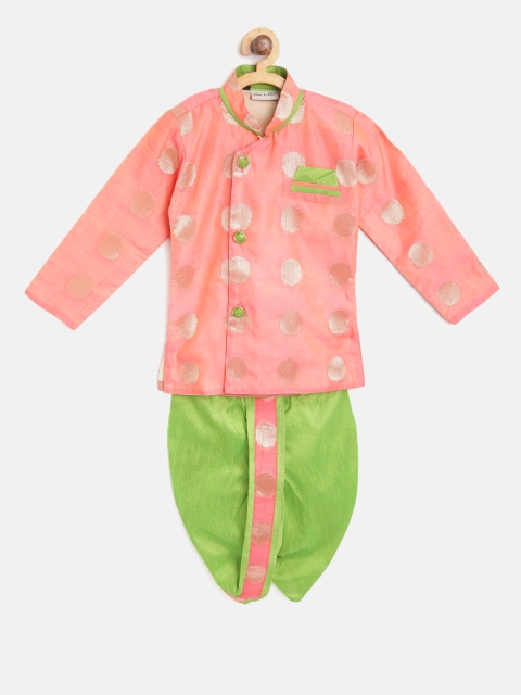 

BownBee Boys Peach-Coloured & Green Self Design Kurta with Dhoti Pants