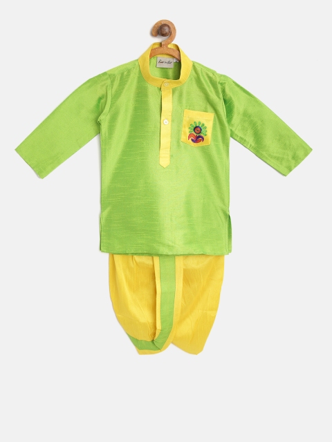 

BownBee Boys Green & Yellow Solid Kurta with Dhoti Pants