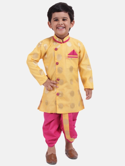 

BownBee Boys Yellow & Pink Self Design Kurta with Dhoti Pants