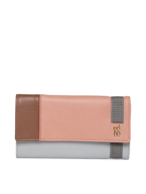 

Baggit Women Grey & Peach-Coloured Solid Three Fold Wallet