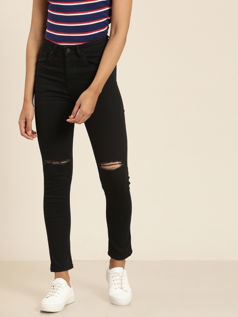

Moda Rapido Women Black Skinny Fit High-Rise Slash Knee Stretchable Jeans