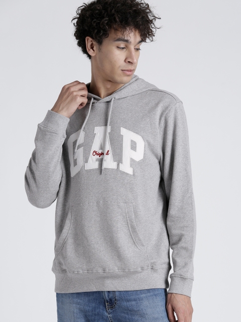 

GAP Men's Grey Melange Logo Hoodie Sweatshirt