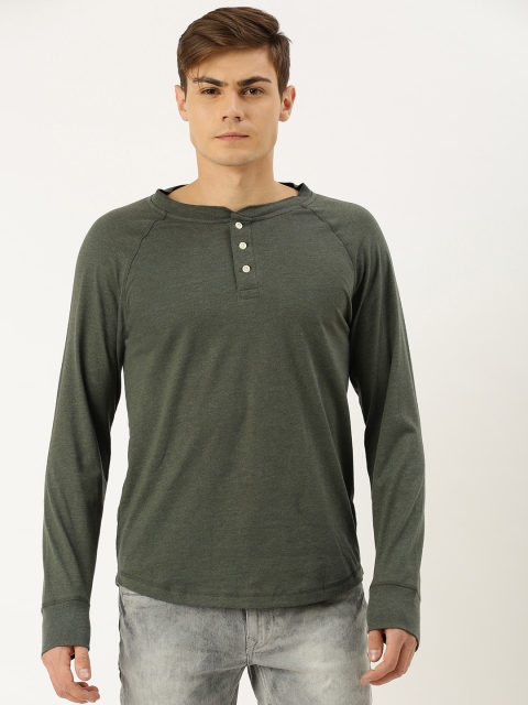 

GAP Men Olive Green Long Sleeve Solid Henley neck T-Shirt