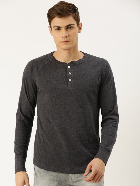 

GAP Men Charcoal Grey Long Sleeve Henley Neck T-Shirt