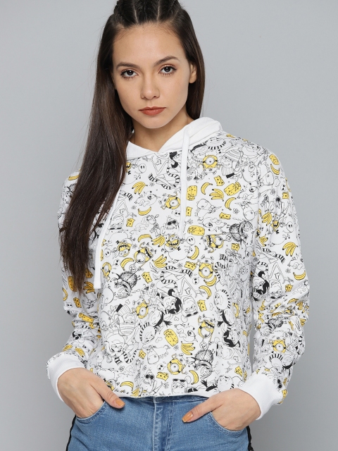 Women White Printed Hooded Sweatshirt