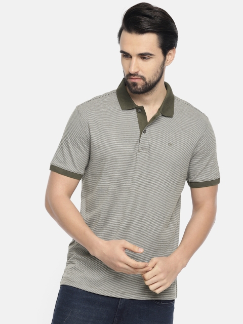 

Calvin Klein Jeans Men Green & Off-White Striped Polo Collar T-shirt