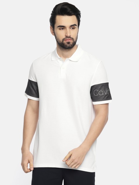 

Calvin Klein Jeans Men White Solid Slim Fit Polo Collar T-shirt