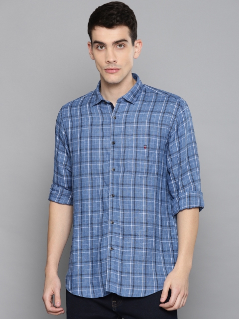 

Louis Philippe Sport Men Blue & Black Manhattan Slim Fit Checked Casual Linen Shirt