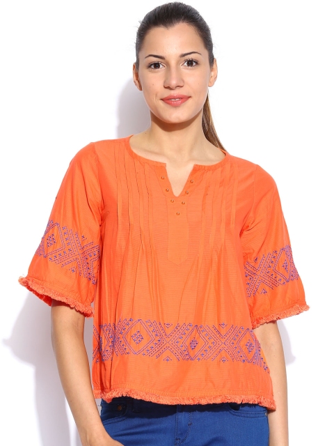 

Tokyo Talkies Orange Embroidered Top