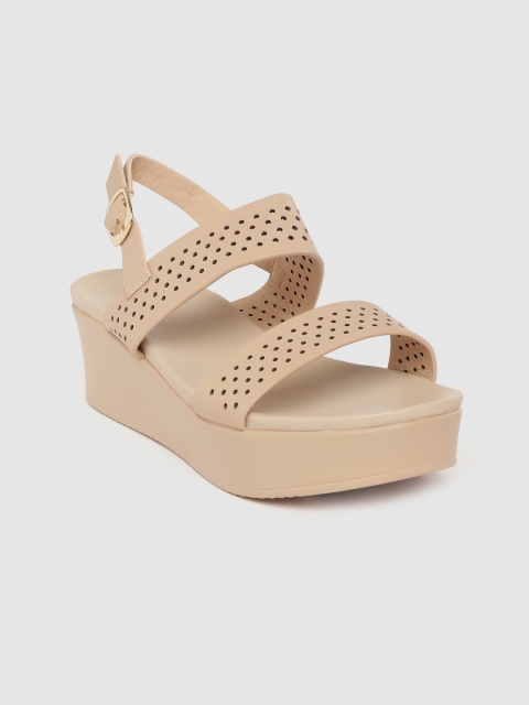 

Lavie Women Beige Laser Cut Flatform Heels