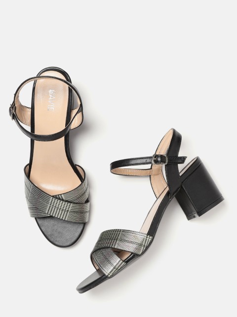 

Lavie Women Black & Silver-Toned Checked Block Heels