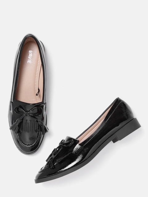 

Lavie Women Black Fringed Tassel Loafers with Bow Detail