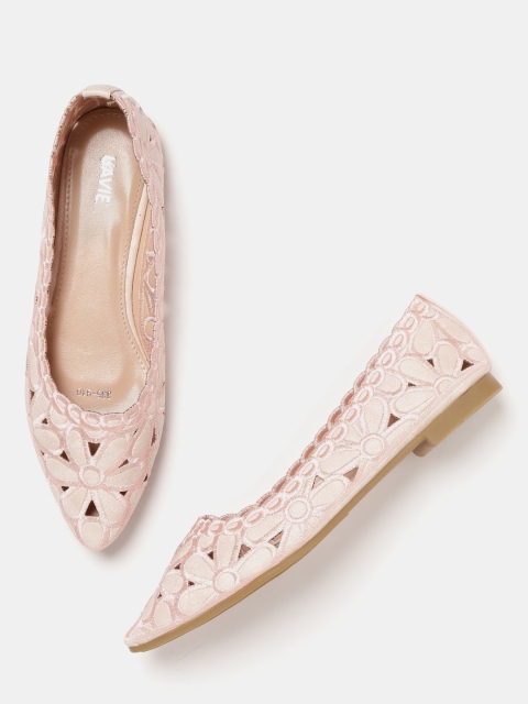 

Lavie Women Pink Woven Design Ballerinas with Cut-Work Detail