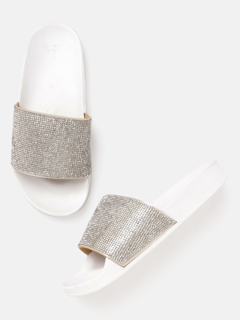 

Lavie Women Silver-Toned Embellished Open Toe Flats