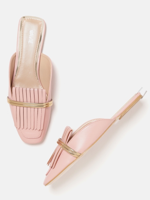 

Lavie Women Pink Solid Mules with Fringed Detail