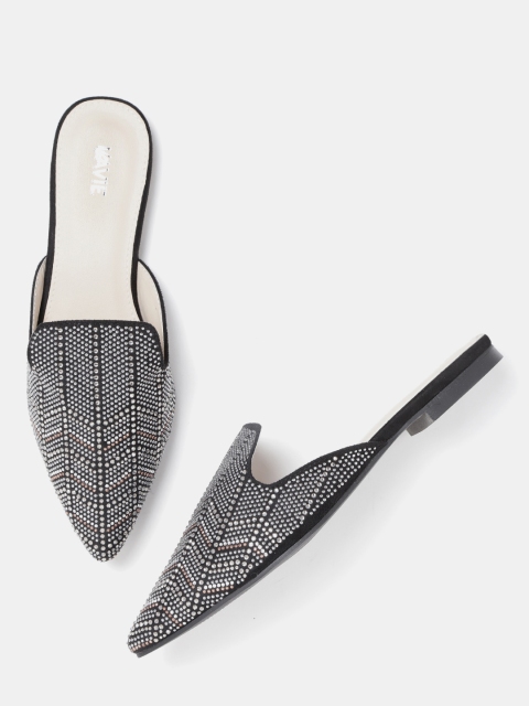 

Lavie Women Black & Silver-Toned Embellished Mules