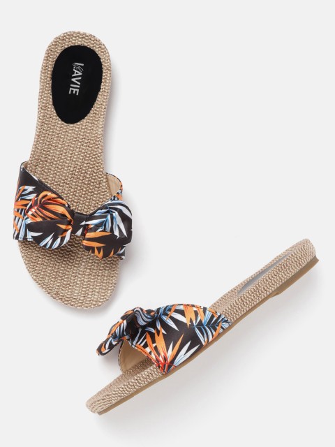 

Lavie Women Black & Orange Printed Open Toe Flats