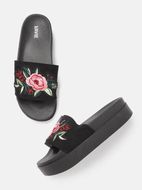 

Lavie Women Black & Pink Embroidered Flatforms