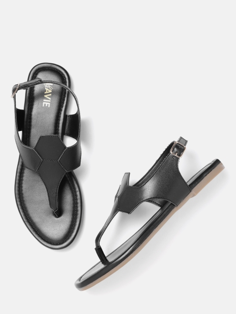 

Lavie Women Black Solid T-Strap Flats