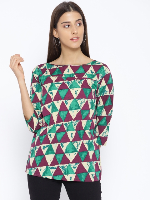 

Karmic Vision Women Green & Burgundy Printed Top