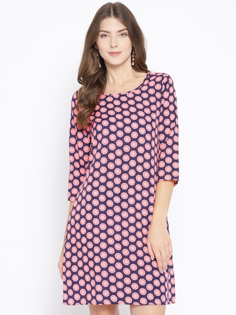 

Karmic Vision Women Navy Blue & Pink A-Line Dress
